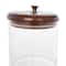 Clear Glass Floral Carved Decorative Jar Set with Brown Wooden Lids & Gold Knobs